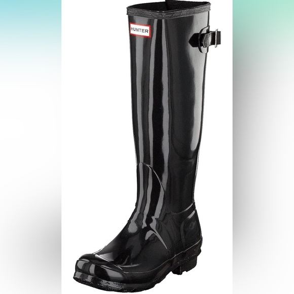 Hunter Original Back Adjustable Gloss Rain Boots black size 7 - Picture 1 of 9